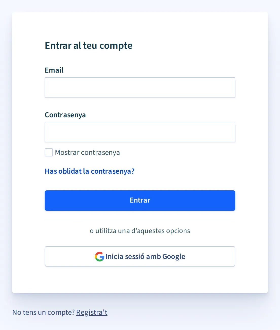 El formulari d'inici de sessió de B2Brouter