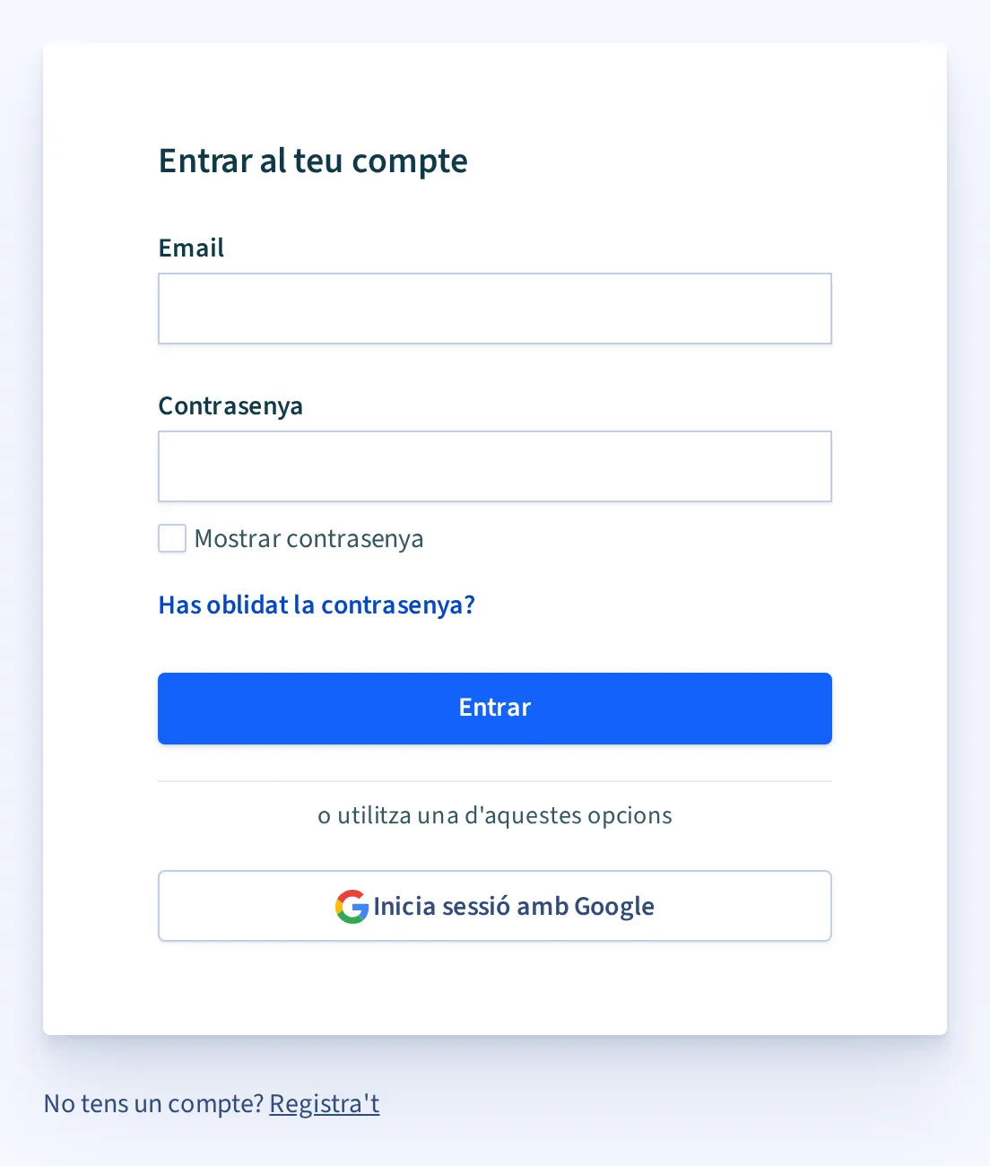 El formulari d'inici de sessió de B2Brouter