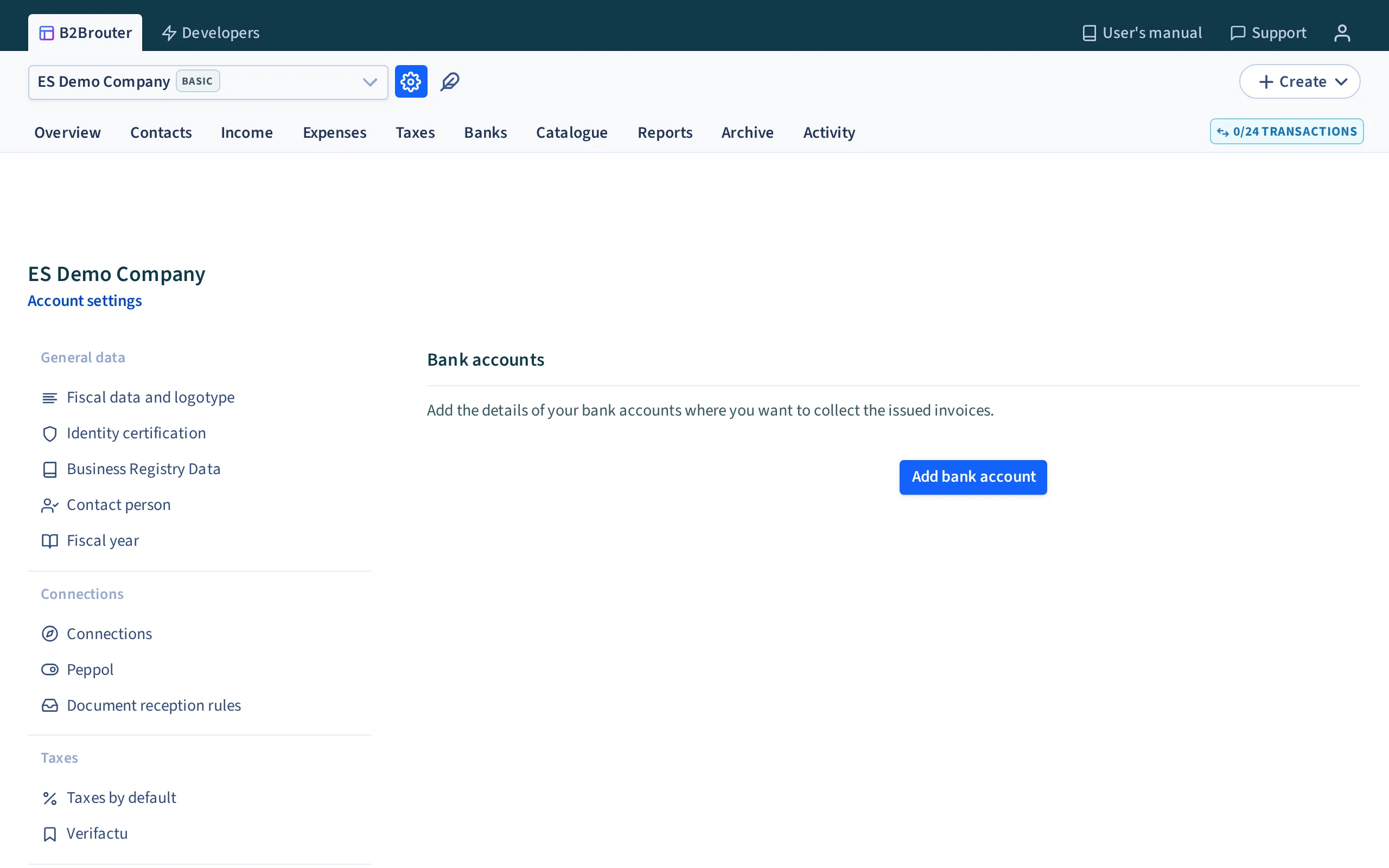 The bank accounts section