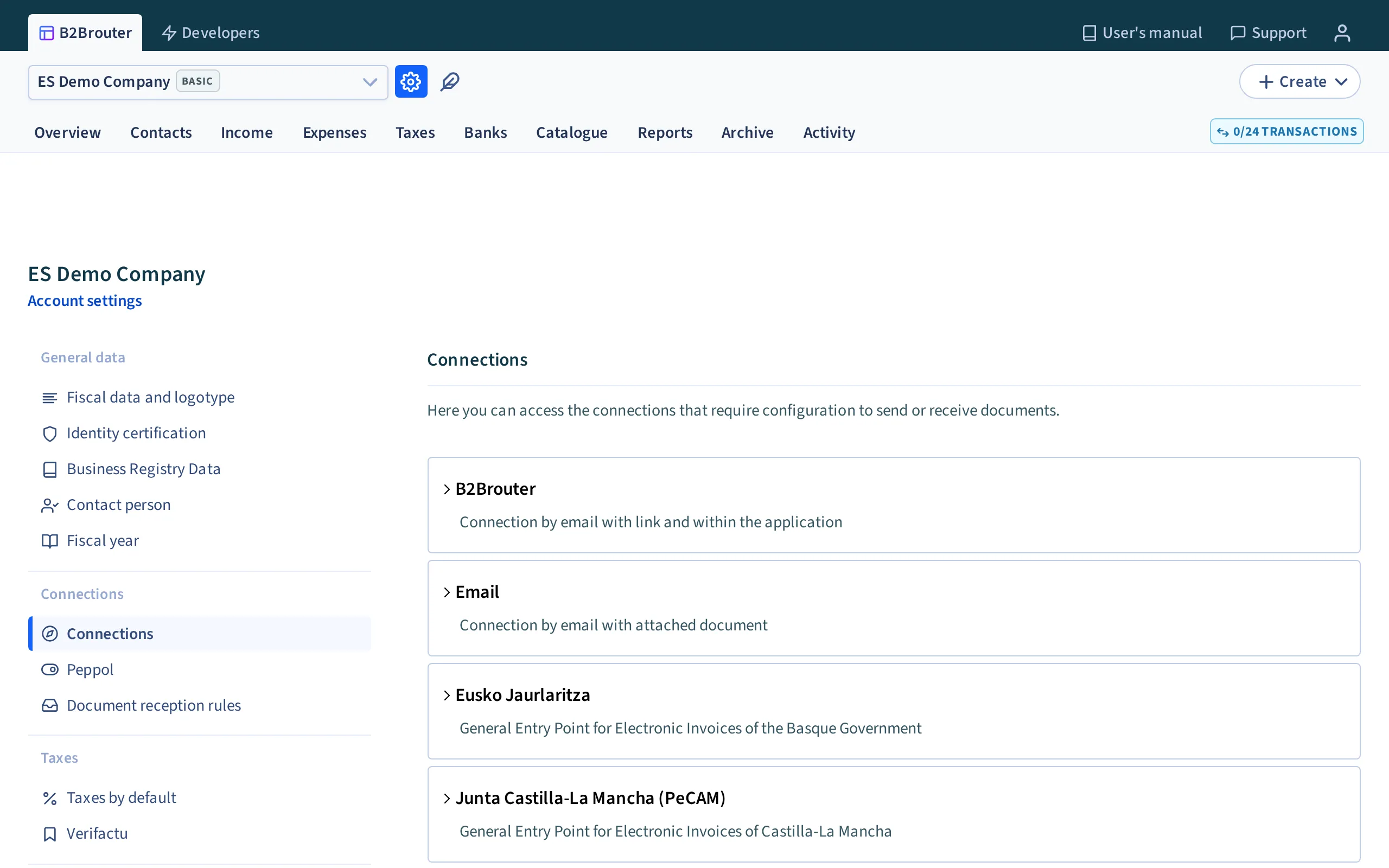 The connections section of the account settings