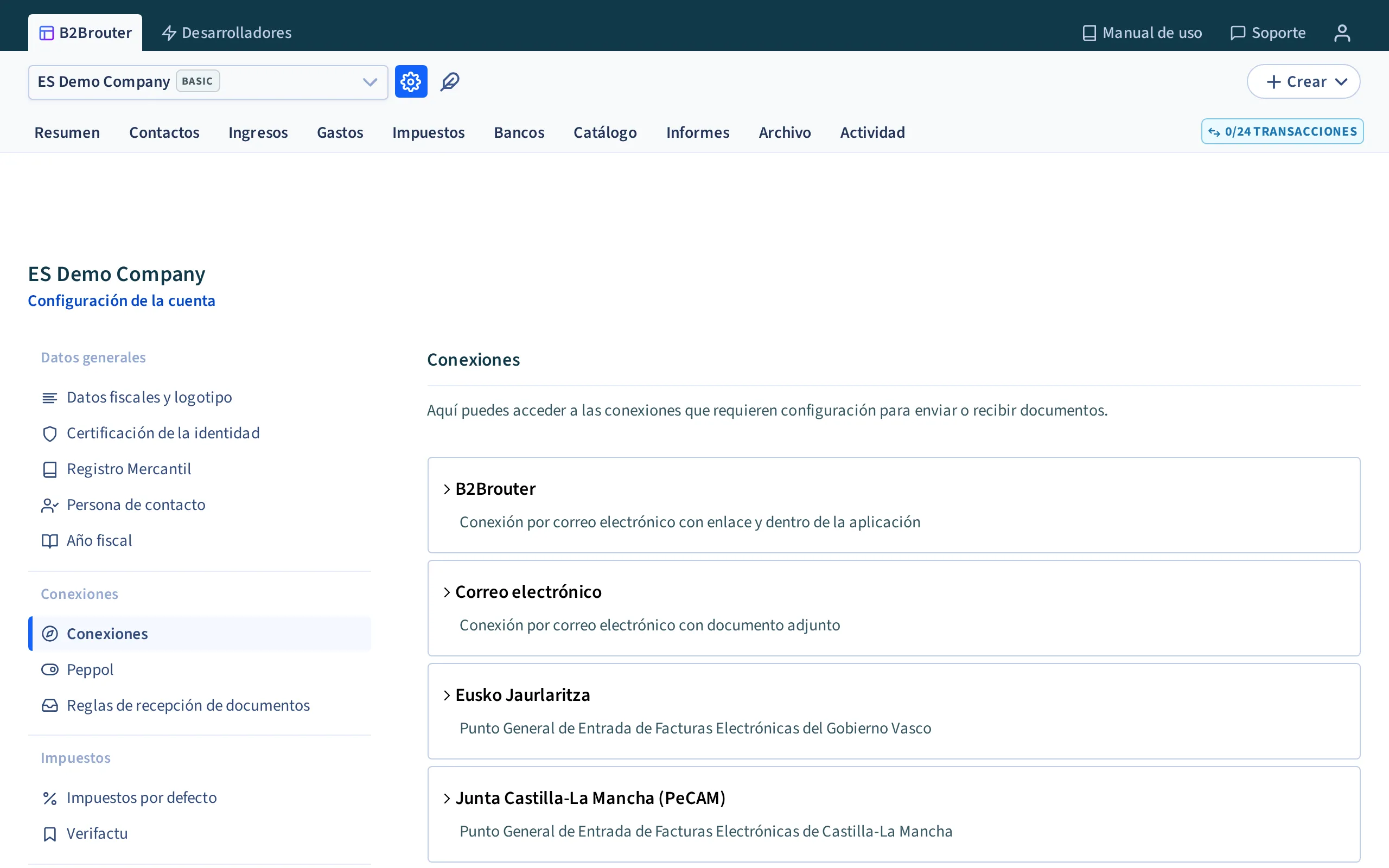 La sección de conexiones de la configuración de la cuenta