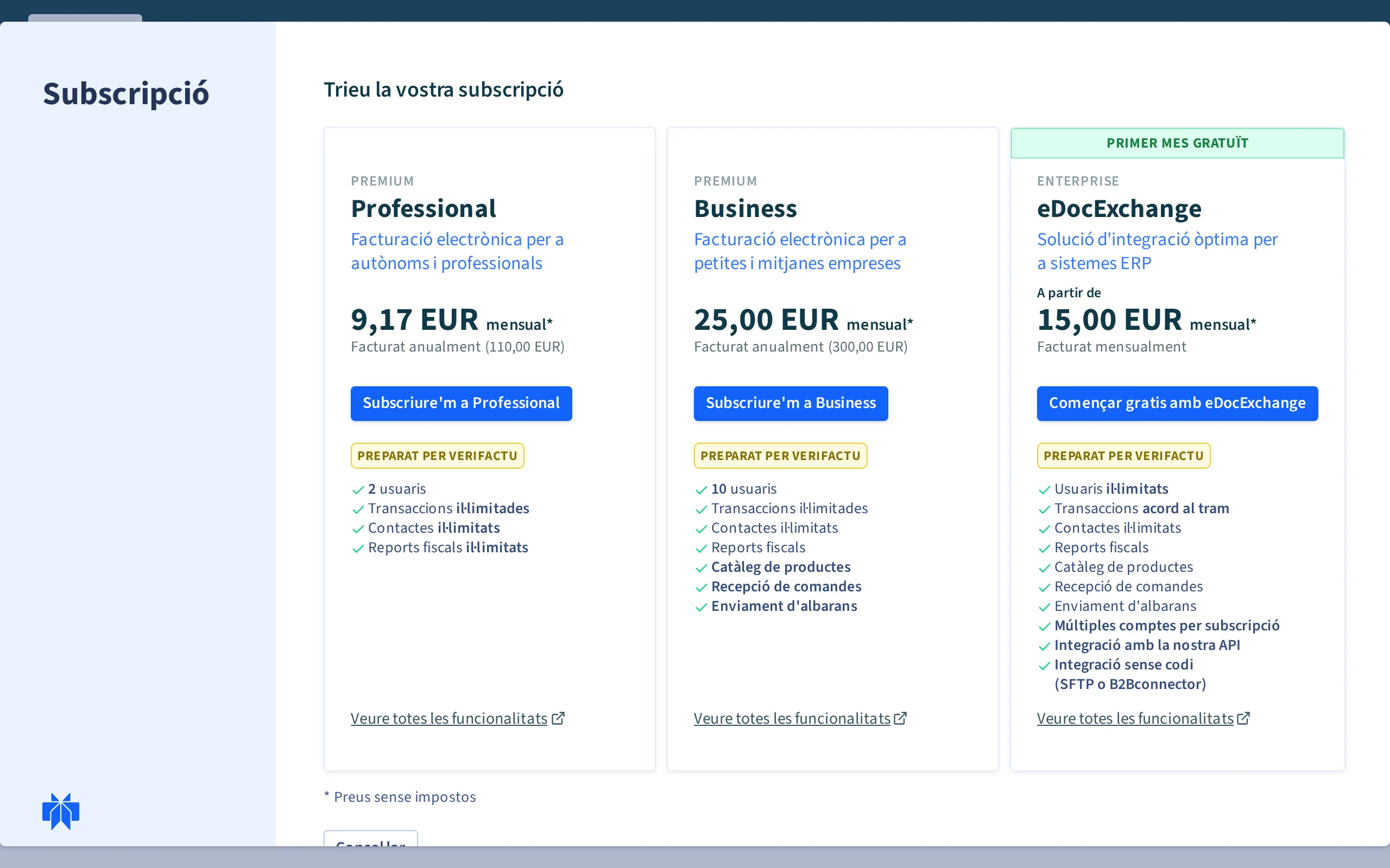 La selecció de subscripcions Premium