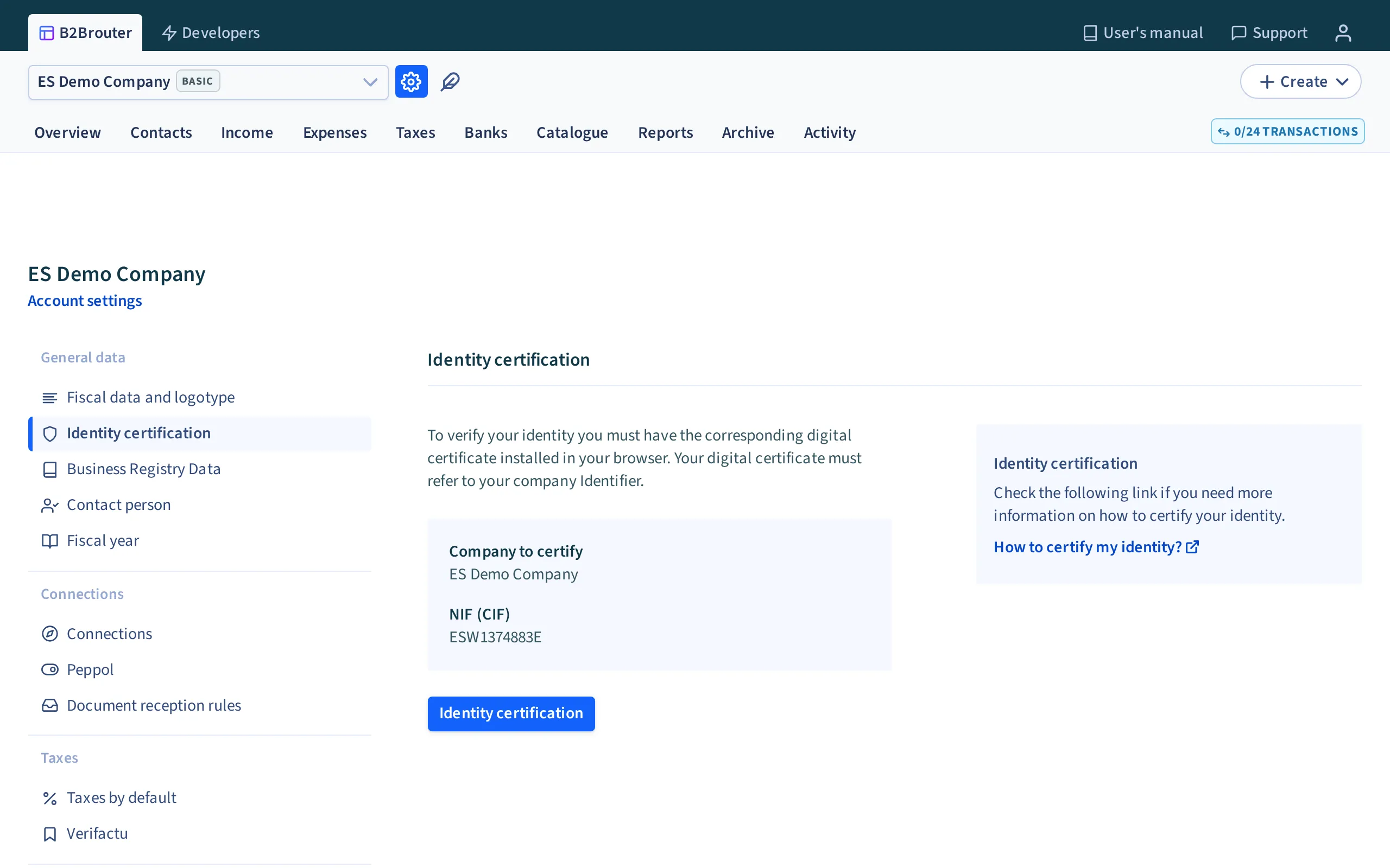 The Identity certification section